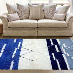 Blue Moroccan Rug Handmade Berber Wool Carpet - thumbnail 4