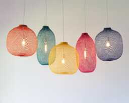 Colorful Bamboo Pendant Light Lamp Shade - Teal, Copper Bronze, Yellow, Blue, Pink, Purple, Brown - thumbnail 1