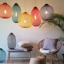 Colorful Bamboo Pendant Light Lamp Shade - Teal, Copper Bronze, Yellow, Blue, Pink, Purple, Brown - thumbnail 2
