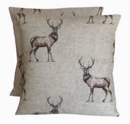 "2 X Fryetts Glencoe Stag Natural Beige Brown Cotton Cushion Covers 16""-24"