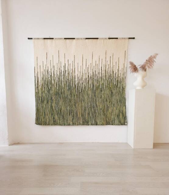 Wool Wall Tapestry - Large Boho Decor Textile Art Green Hanging Modern Fiber Minimalist Woven - image 1