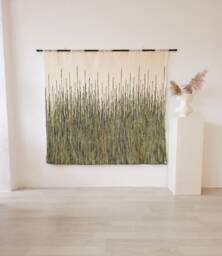 Wool Wall Tapestry - Large Boho Decor Textile Art Green Hanging Modern Fiber Minimalist Woven - thumbnail 1