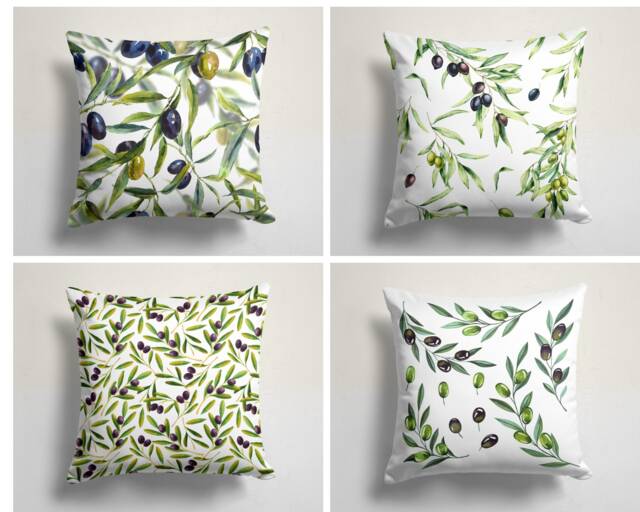 Olive Tree Cushion Cover-Black Pillow Case-Green Case-Kitchen Cover-Gift For Her Cushion-Handmade Material - image 1