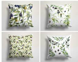 Olive Tree Cushion Cover-Black Pillow Case-Green Case-Kitchen Cover-Gift For Her Cushion-Handmade Material - thumbnail 1
