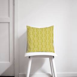 Chartreuse Yellow & White Art Nouveau Design Cushion, Throw Pillow - thumbnail 2