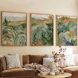 Green Grass Valley Poster Set, Botanical Wall Art, Landscape Prints - thumbnail 4