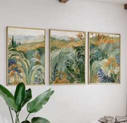 Green Grass Valley Poster Set, Botanical Wall Art, Landscape Prints - thumbnail 1