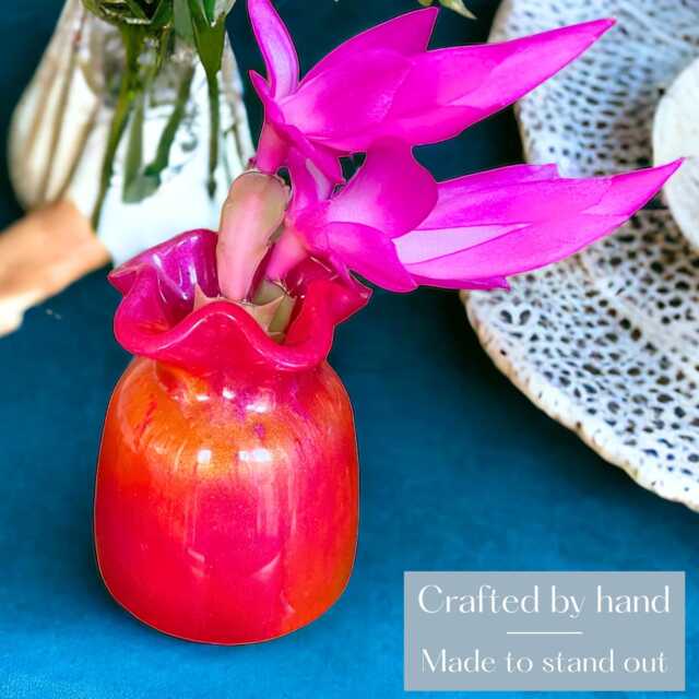 Handmade Pink & Orange Resin Bud Vase Dopamine Decor - image 1