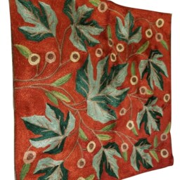 "Silk Embroidery Throw Cushion Cover -Green Maple Leafs 16""x16" - thumbnail 2
