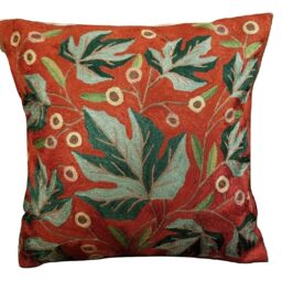 "Silk Embroidery Throw Cushion Cover -Green Maple Leafs 16""x16"