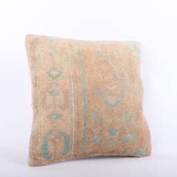 Handwoven Turkish Kilim Pillow Cover 16x16 Vintage Wool Cushion - thumbnail 2