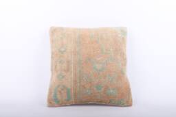 Handwoven Turkish Kilim Pillow Cover 16x16 Vintage Wool Cushion - thumbnail 1