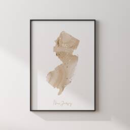 New Jersey Map Beige & Gold Wall Art Print - Us State Usa United States Of America - thumbnail 3