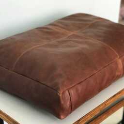 Personalized Brown Leather Floor Cushion Cover Pet Bed, Meditation - thumbnail 2