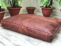 Personalized Brown Leather Floor Cushion Cover Pet Bed, Meditation - thumbnail 1