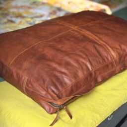 Personalized Brown Leather Floor Cushion Cover Pet Bed, Meditation - thumbnail 4