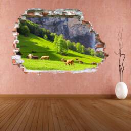 Cows Grazing Pasture Switzerland Mountain Wall Decal Sticker Mural Poster Print Art Farmhouse Home Decor Bp5 - thumbnail 1