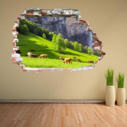 Cows Grazing Pasture Switzerland Mountain Wall Decal Sticker Mural Poster Print Art Farmhouse Home Decor Bp5 - thumbnail 2