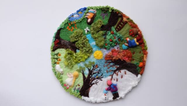 4 Seasons Circle, Wall Hanging, Waldorf Art, Season Table, Nature -Table, 4 Stained Glass - image 1