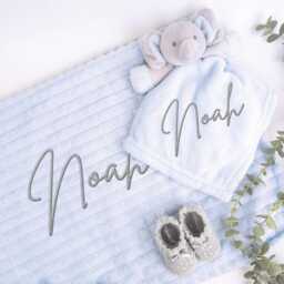 Embroidered Blue Elephant Comforter Blanket Gift Set - Baby Shower Booties Newborn Girl Boy - thumbnail 2