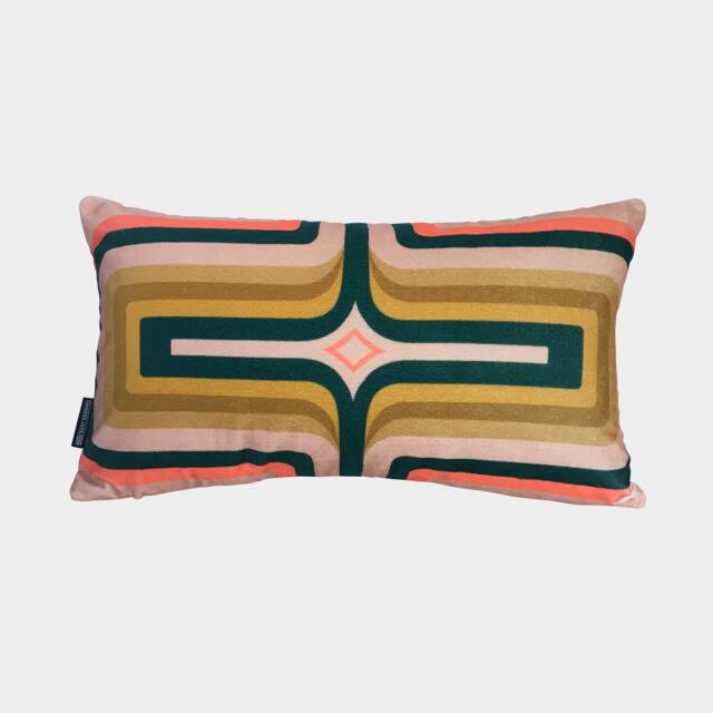 Geometric Velvet Printed Cushion - Coral + Green - image 1