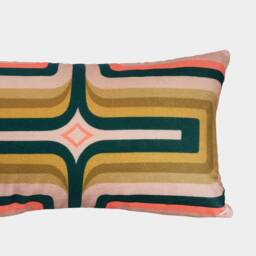 Geometric Velvet Printed Cushion - Coral + Green - thumbnail 3