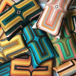 Geometric Velvet Printed Cushion - Coral + Green - thumbnail 2