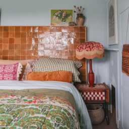 The Clementine Velvet Fringed Lampshade Hayley Stuart Collection, Orange & Gold, Handmade in England