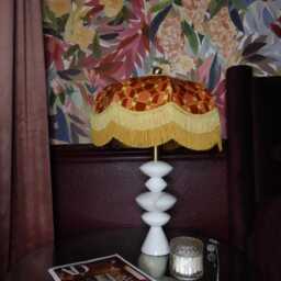 The Clementine Velvet Fringed Lampshade Hayley Stuart Collection, Orange & Gold, Handmade in England - thumbnail 3