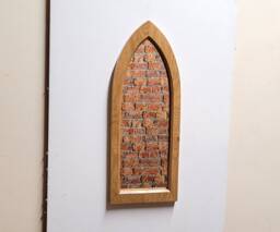 Unusual Gothic Arch Solid Wooden English Oak Mirror 62 cm Long Hand Made - thumbnail 1