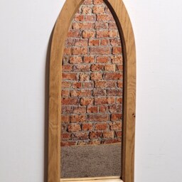 Unusual Gothic Arch Solid Wooden English Oak Mirror 62 cm Long Hand Made - thumbnail 3