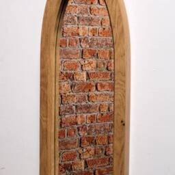 Unusual Gothic Arch Solid Wooden English Oak Mirror 62 cm Long Hand Made - thumbnail 2