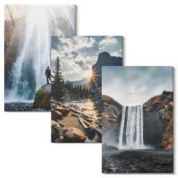 3 Piece Canvas Set - Waterfalls in The Mountains With Beautiful Natural Landscapes, Blue Large Wall Art, Landscapes Hanging - thumbnail 2