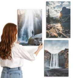 3 Piece Canvas Set - Waterfalls in The Mountains With Beautiful Natural Landscapes, Blue Large Wall Art, Landscapes Hanging - thumbnail 3