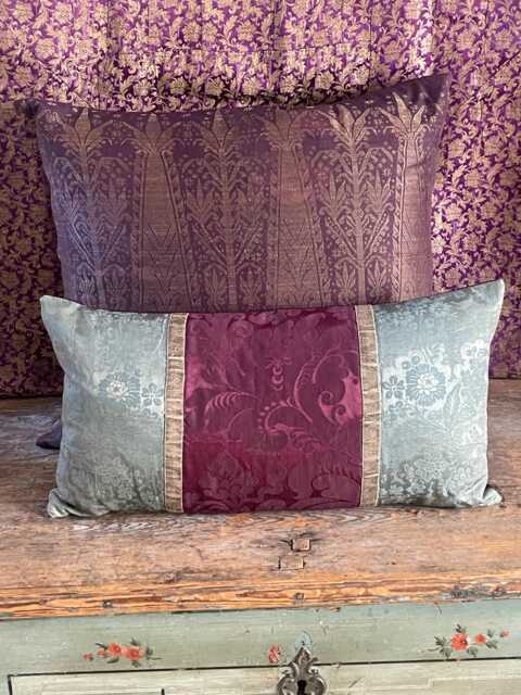 Antique Silk Brocade Cushion Handmade 19Th Century French Pillow - image 1