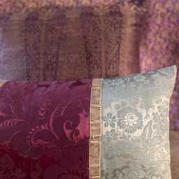 Antique Silk Brocade Cushion Handmade 19Th Century French Pillow - thumbnail 3