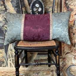 Antique Silk Brocade Cushion Handmade 19Th Century French Pillow - thumbnail 2