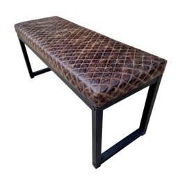 Diamond Stitched Leather & Steel Bench - Matte Black Frame With A Choice Of 3 Leathers - B Fpb
