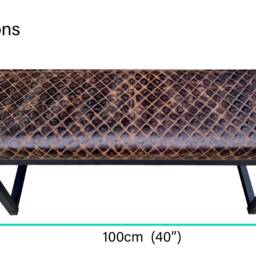 Diamond Stitched Leather & Steel Bench - Matte Black Frame With A Choice Of 3 Leathers - B Fpb - thumbnail 3