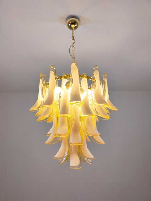 Murano Glass Chandelier With Light Amber Feather Glasses - image 1