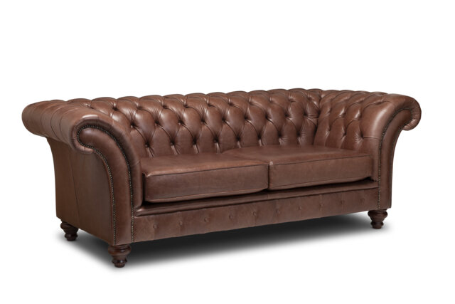 Chesterfield Belmont Real Leather Two/Three Seater Sofa English Vintage Brown - image 1