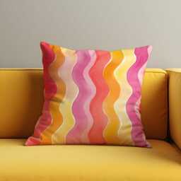 Retro Wavy Cushion Cover, Colorful Wave Pattern Pillow Decorative Sofa Throw Pillowcase, Mid Century Home Decor - thumbnail 2