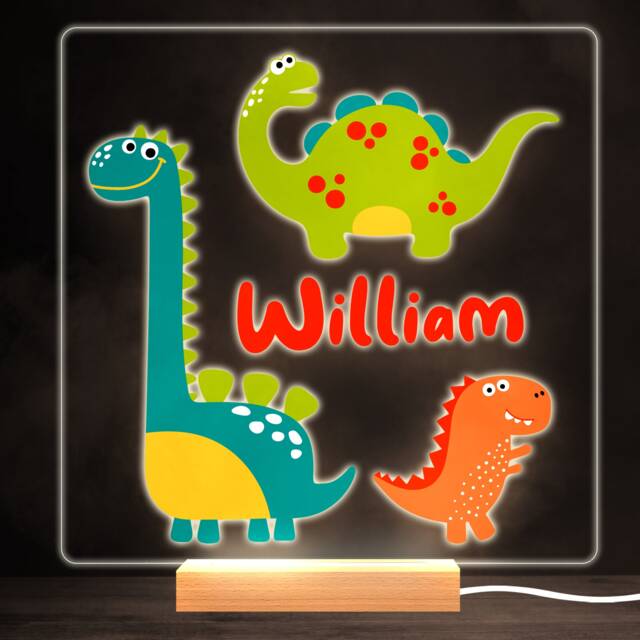 Cute Baby Dinosaurs Colourful Square Personalised Gift Led Lamp Night Light - Bedroom - image 1