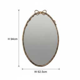 Antique Gold Oval Bow Mirror - Large Wall Ornate Braided Metal Frame Detail Vintage Style H94cm W62.5cm - thumbnail 2