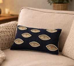 Cushion Cover Blue Pearl Eye Pillow Dark Navy Blue One Off Silver Edges Small Decorative