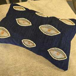 Cushion Cover Blue Pearl Eye Pillow Dark Navy Blue One Off Silver Edges Small Decorative - thumbnail 2
