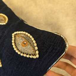 Cushion Cover Blue Pearl Eye Pillow Dark Navy Blue One Off Silver Edges Small Decorative - thumbnail 3