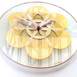 Painted Glass Flower Wall Clock Yellow Sacred Geometry Mandala Of Life, Silent Movement - thumbnail 3