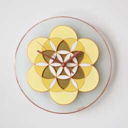 Painted Glass Flower Wall Clock Yellow Sacred Geometry Mandala Of Life, Silent Movement - thumbnail 4