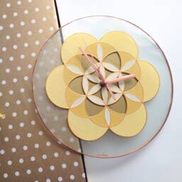 Painted Glass Flower Wall Clock Yellow Sacred Geometry Mandala Of Life, Silent Movement - thumbnail 2